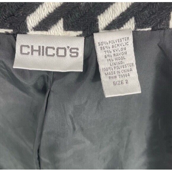 CHICOS Jacket size 2 Knit Motto Jacket Black & White Houndstooth Outerwear Large - Picture 8 of 14